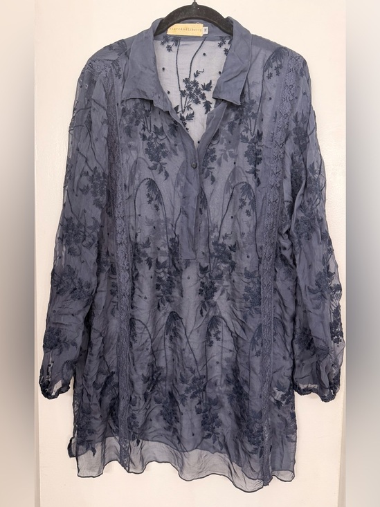 Johnny Was Tops - Johnny Was x 4 Love and Liberty Silk Hanna Tunic Blue Size Medium